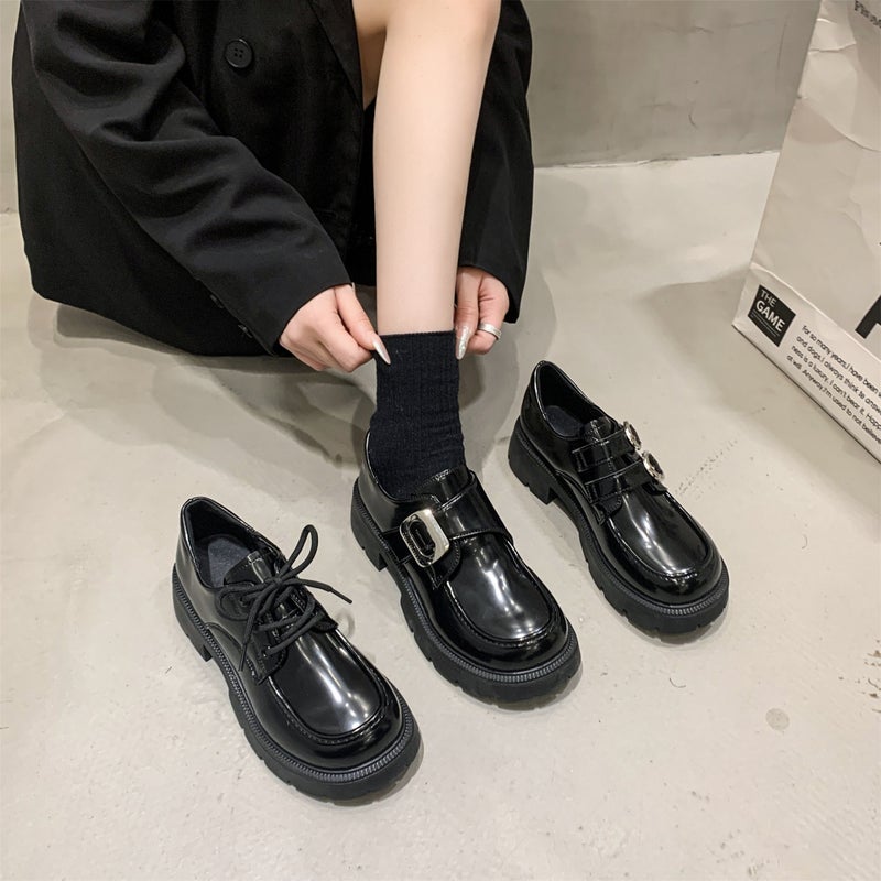 أحذية لوفرز بكعب سميك وفتحة ضحلة تناسب جميع الأزياء موضة 2024 أسلوب كوري أحذية طلابية سهلة الارتداء - Image 2